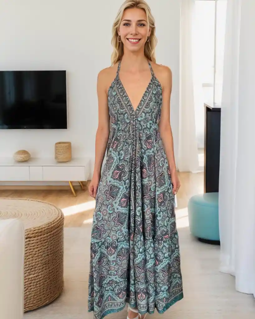 Vestido Boho Hindu Suelto Elegante Coctel