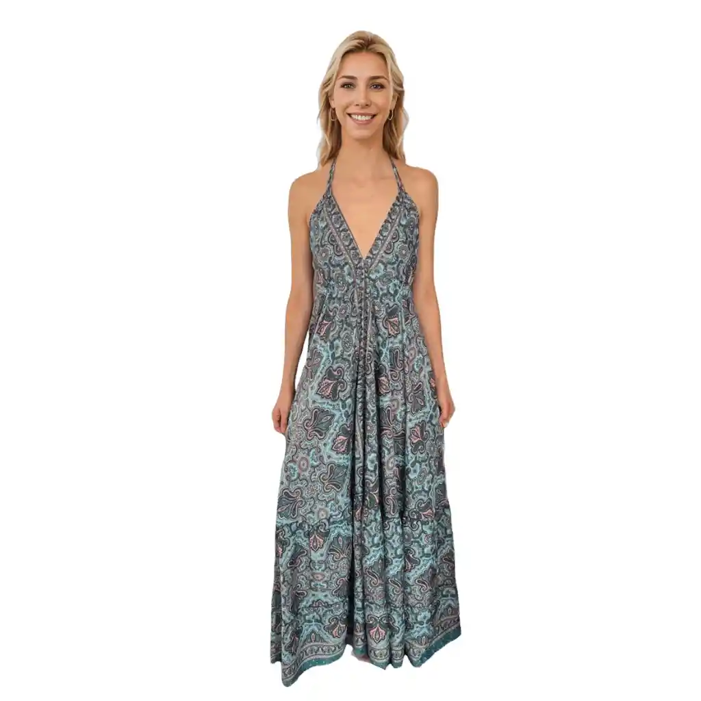 Vestido Hindú Estampado - Vestido Maxi Boho Primavera Verano