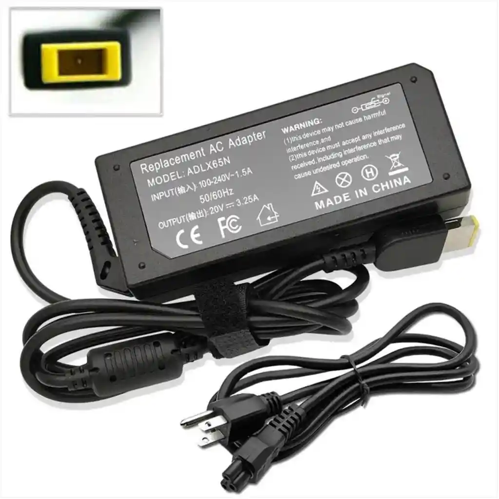 Cargador Para Portatil Laptop Lenovo 20v 3.25 Punta Cuadrada