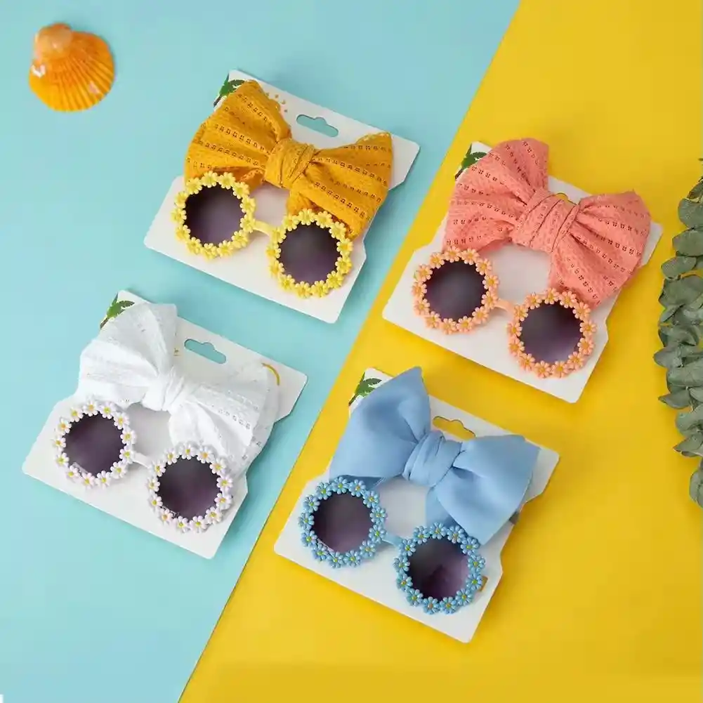 Gafas De Sol Redondas Para Niña Bebé + Balaca Diadema Blanco