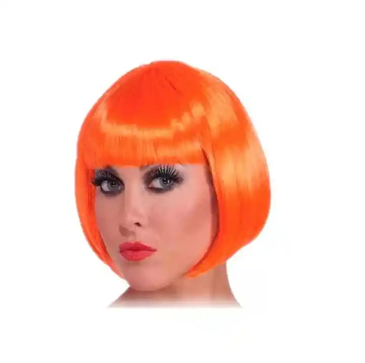 Peluca Corta Lisa Naranja Para Hora Loca, Halloween, Carnaval