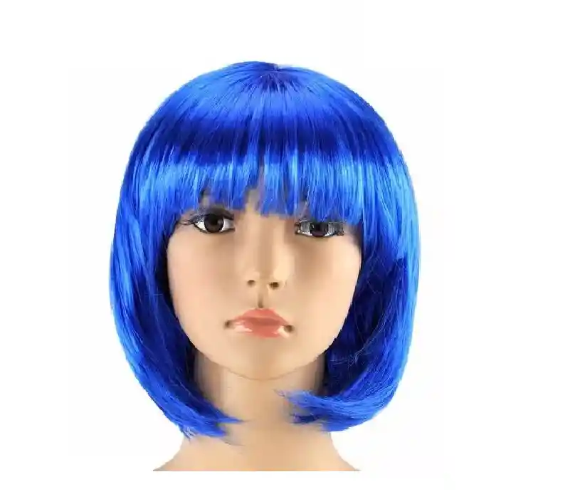 Peluca Corta Lisa Azul Para Hora Loca, Halloween, Carnaval