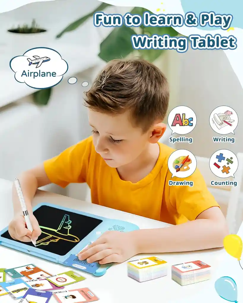 Rylai Tableta De Dibujo Para Niños Pequeños Con Tarjeta Flash Parlante, Tableta De Escritura Lcd Resistente A Las Caídas, 510 Palabras Visuales, Tarjetas Audibles De Discurso, Juguetes De Aprendizaje