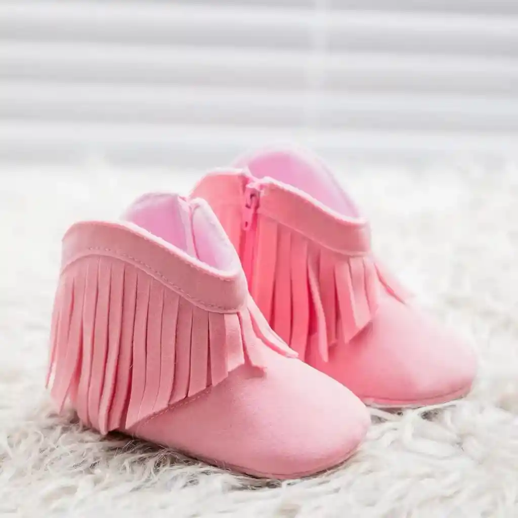 Zapatos Para Bebe Zapaticos Suela Blanda 6-12 M Tipo Vaqueros Rosado