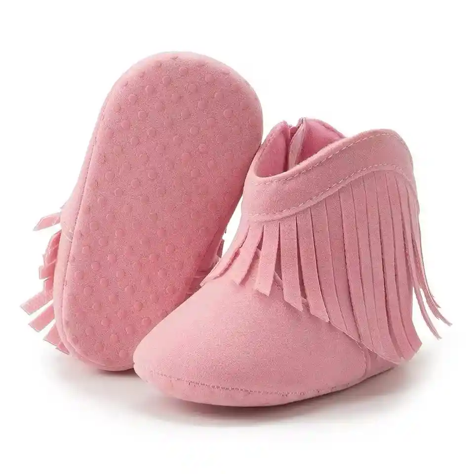 Zapatos Para Bebe Zapaticos Suela Blanda 6-12 M Tipo Vaqueros Rosado