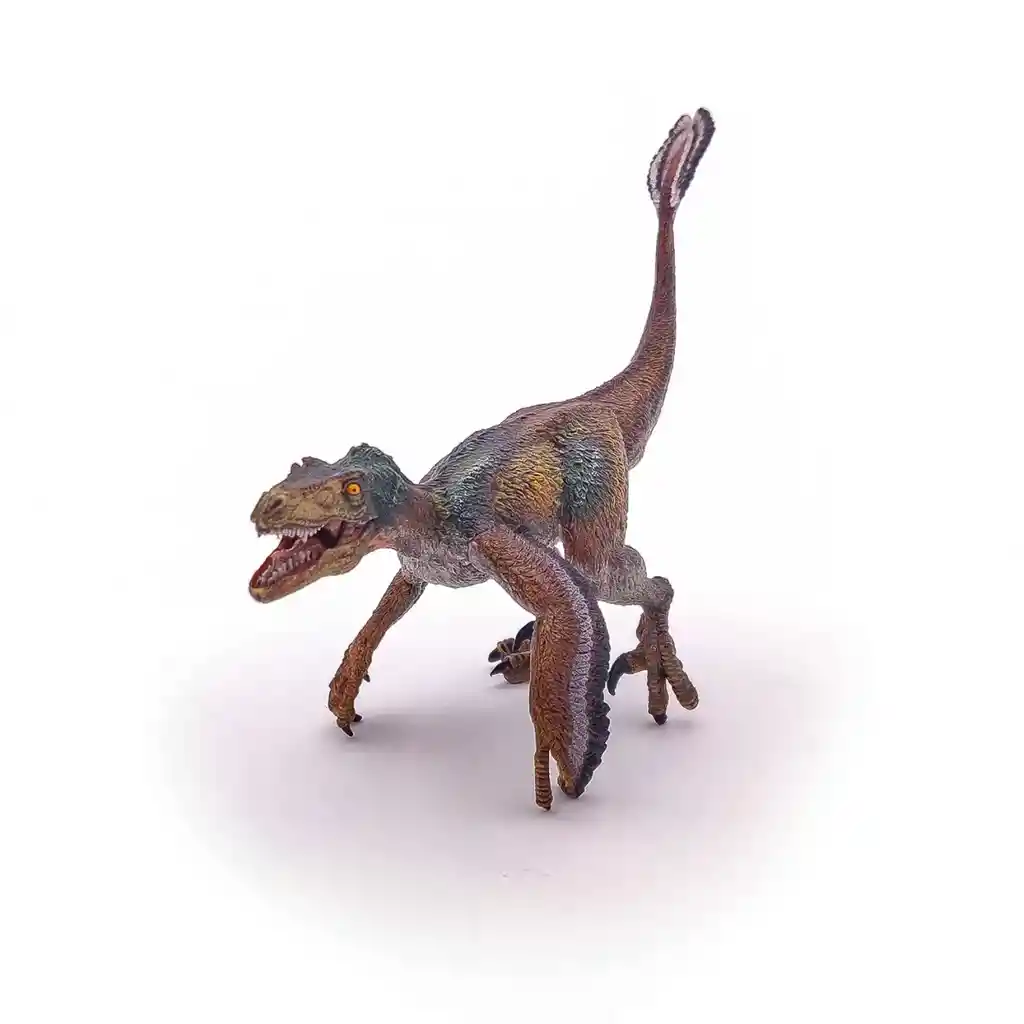 Juguete Figura Velociraptor Con Plumas Gris Detalladas Niños