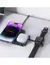 Cargador Inalámbrico 3en1 Para Celular, Earpods Y Smartwatch 15w Negro