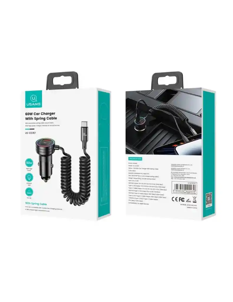Cargador De Auto 60w Usams Usb A/c Con Cable Tipo C