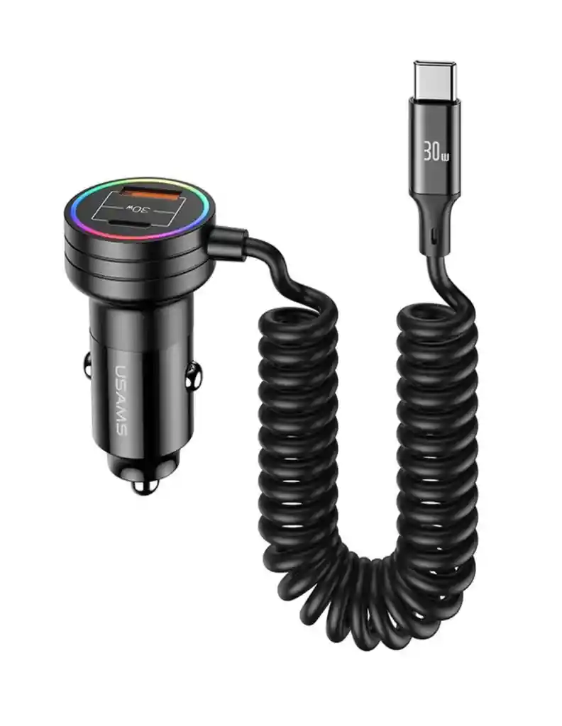 Cargador De Auto 60w Usams Usb A/c Con Cable Tipo C