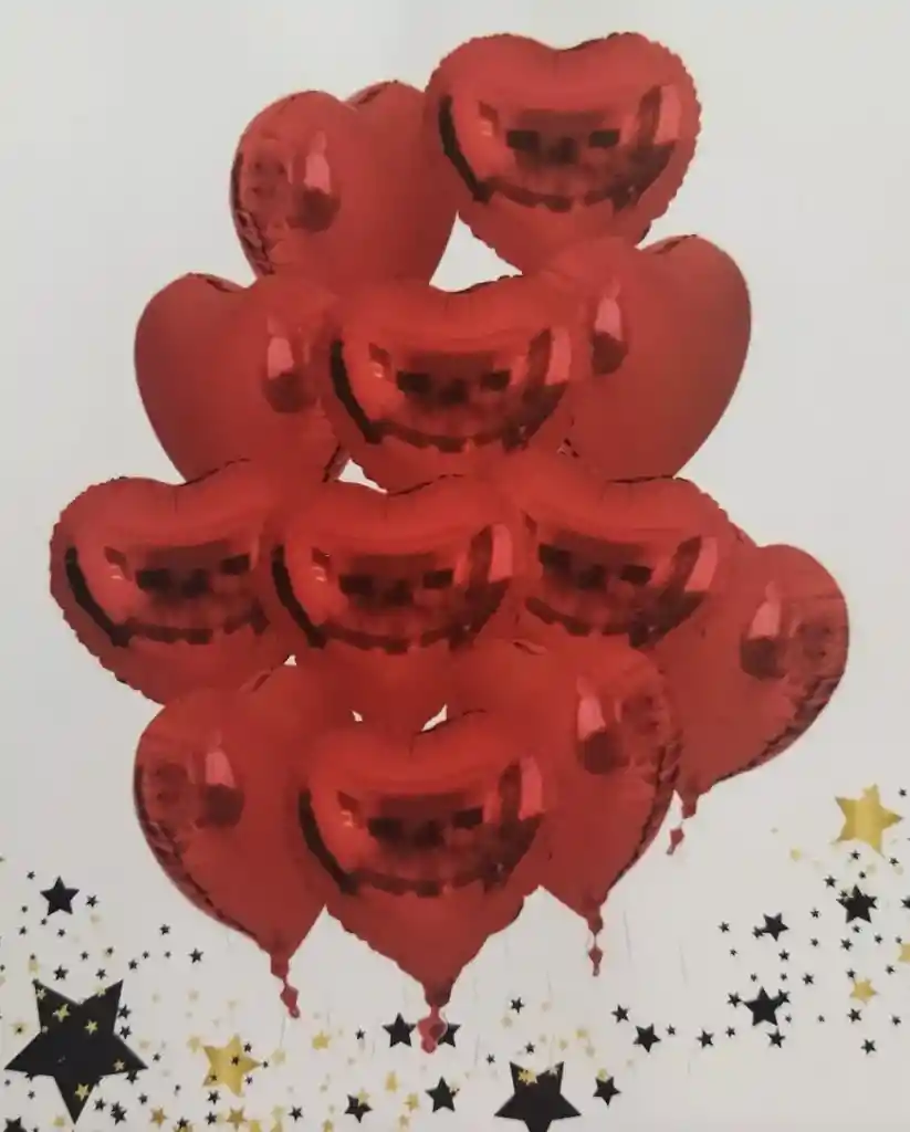 Bouquet Globos Metalizados Corazones X12 Unidades