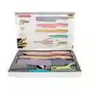 Set Cuchillos 6 Pzs Acero Inoxidable Mármol Mango Ergonómico Color Pastel