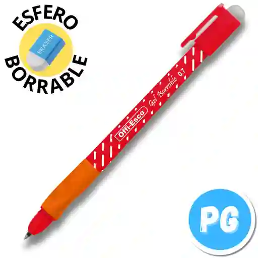 Esfero Offiesco Gel 0.7mm Borrable Rojo De Tapa Ref Oe 025