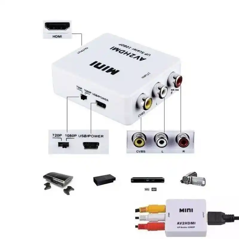 Convertidor Adaptador Rca Av2 A Hdmi 1080p Hdtv Con Audio