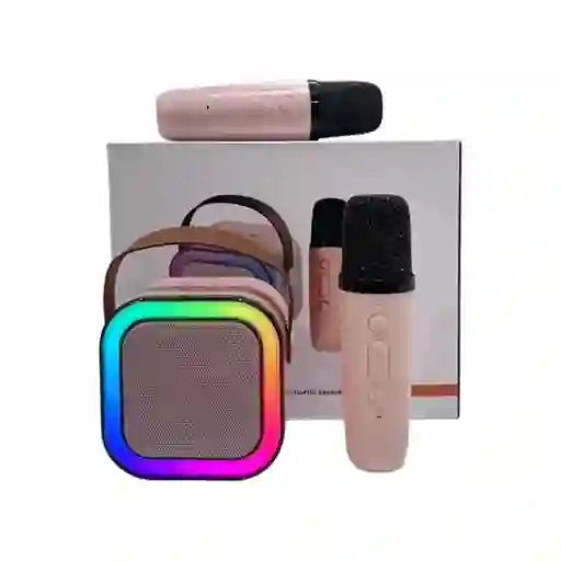 Kit Parlante Bluetooth Portátil Mini Karaoke + 2 Microfonos Rosa