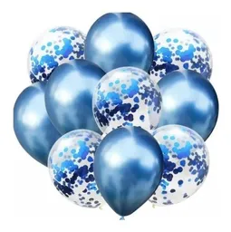 Kit Globos Cromado Reflex 5 R12 Globos Con Confeti R 12 Azul