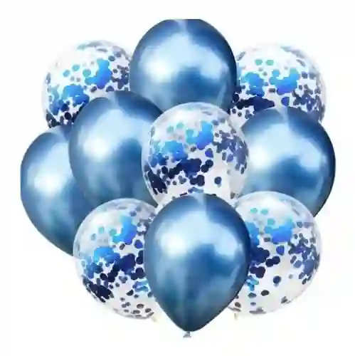 Kit Globos Cromado Reflex 5 R12 Globos Con Confeti R 12 Azul