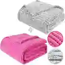 Set X2 Cobijas Térmicas Premium Ku Fucsia Y Gris Claro