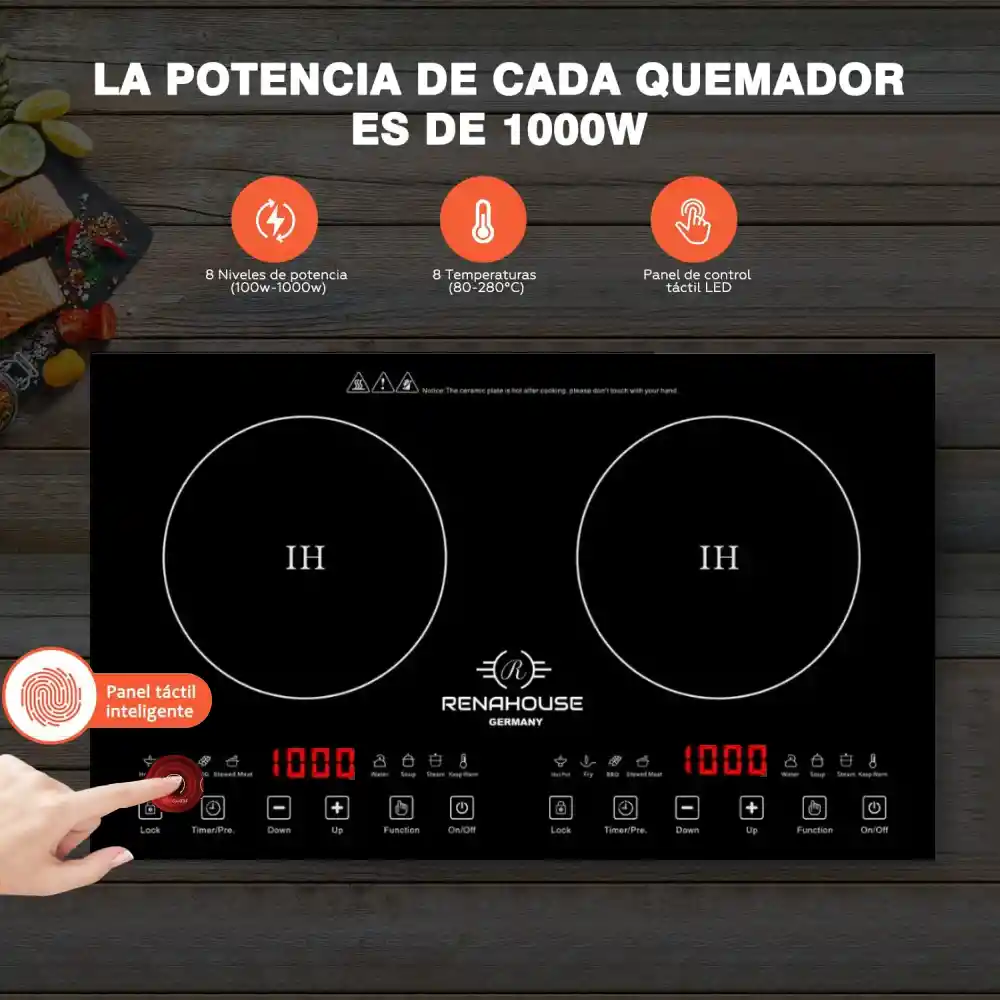 Estufa De Inducción 2 Quemadores 4 Programas 9 Niveles 2000w