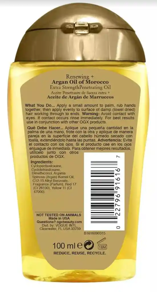 Ogx Tratamiento Aceite De Argán Para El Cabello Renovador Extra Fuerte