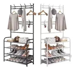 Organizador Multifuncional Rack Zapatero Perchero 4 En 1 Color Negro