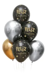 Bouquet Globos Bombas Feliz Cumpleaños Metalizado X 7 Unidades