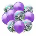 Set Globos Cromado R12 + Globos Con Confeti R 12