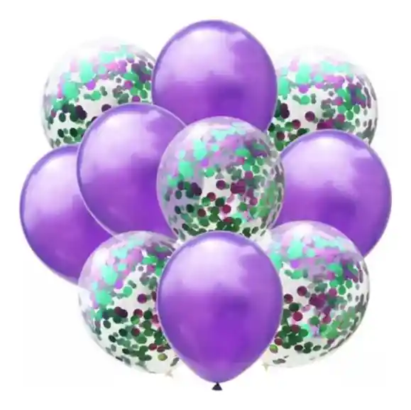 Set Globos Cromado R12 + Globos Con Confeti R 12