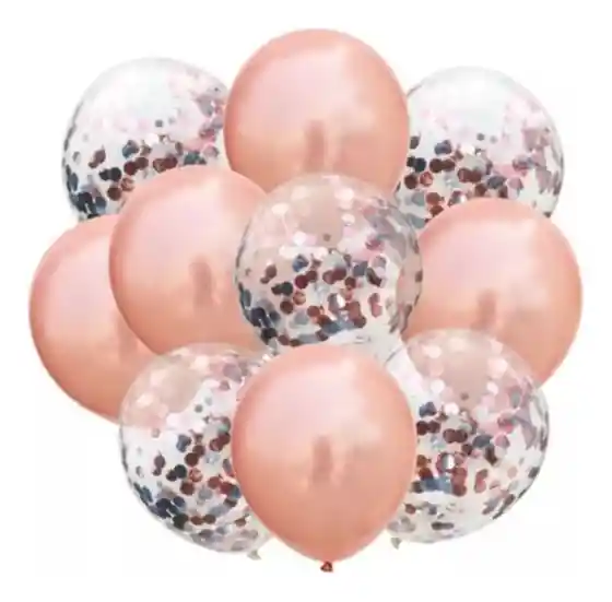 Set Globos Cromado R12 + Globos Con Confeti R 12