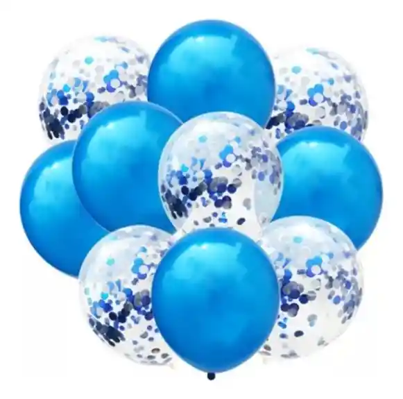 Set Globos Cromado R12 + Globos Con Confeti R 12