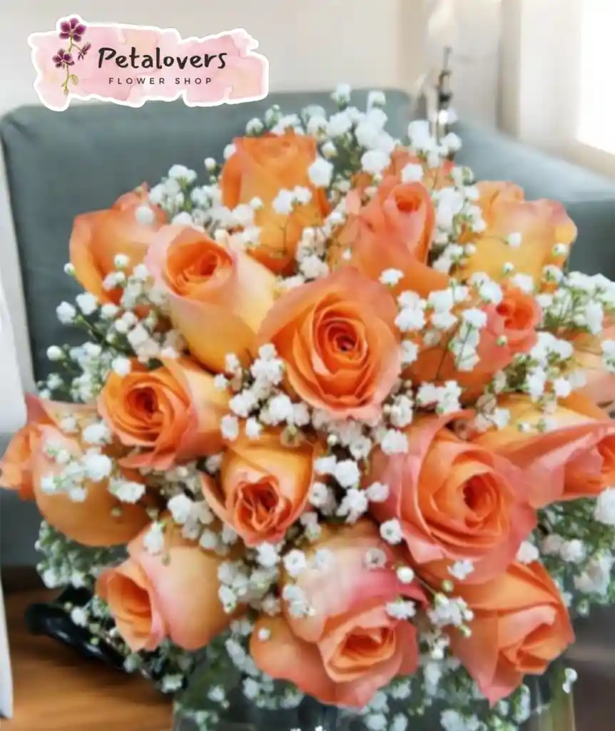 Ramo Bouquet De 12 Rosas Naranjas San Valentin