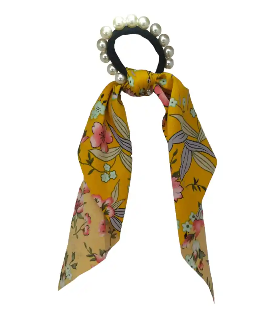 Bamba Coquette Color Amarillo Diseño Con Perlas Y Flores