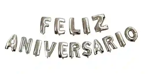 Bouquet Letras Globos Metalizado Feliz Aniversario Plateado