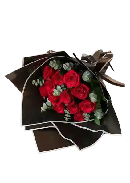 Bouquet De 12 Rosas Con Eucalipto