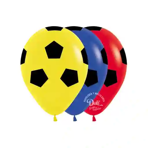 Globo Latex Redondo Balon De Futbol Tricolor Colombia