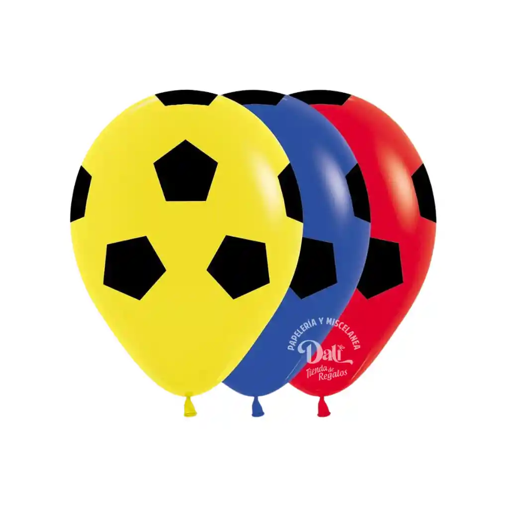 Globo Latex Redondo Balon De Futbol Tricolor Colombia