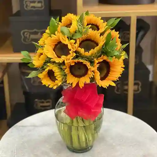 Feliz Cumpleaños Jarron Con 15 Girasoles