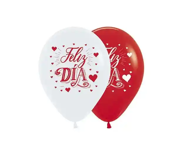 Globos Rojo Con Blanco Feliz Dia R-12. X12 Unidades