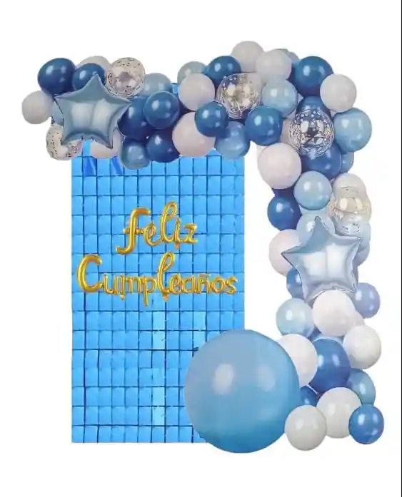 Kit De Globos Fiesta Feliz Cumpleaños Azul X72 Piezas