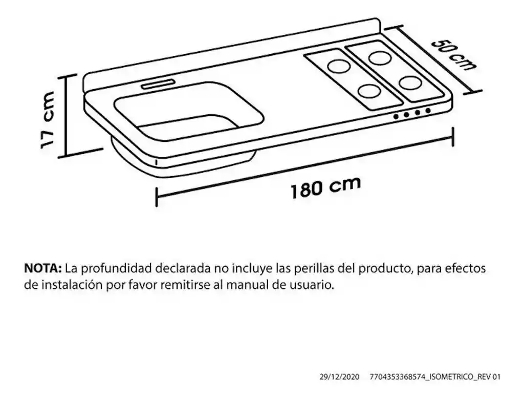 Mesón Ovata Haceb Inox 1,80 Mts Pozuelo Izquierdo Gn9001772