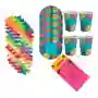 Lindo Kit Fiesta Hawaiano Plato Vaso Mantel Collares