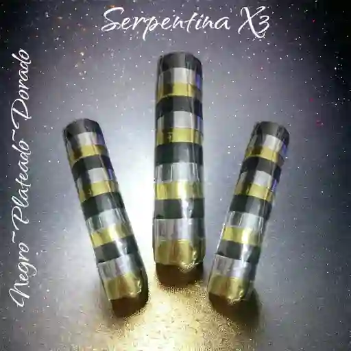 Serpentina Metalizada Negro~plateado~dorado X 3 Unidades