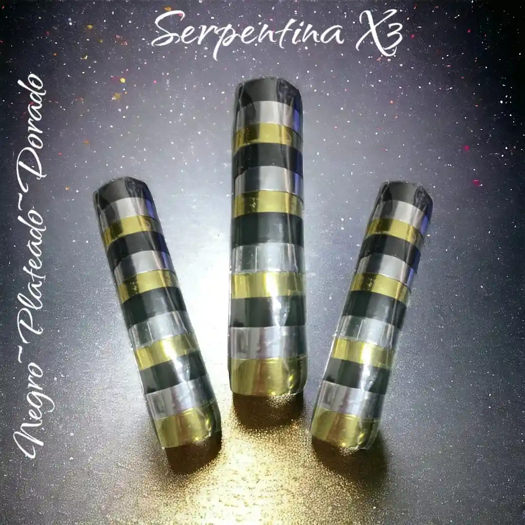 Serpentina Metalizada Negro~plateado~dorado X 3 Unidades