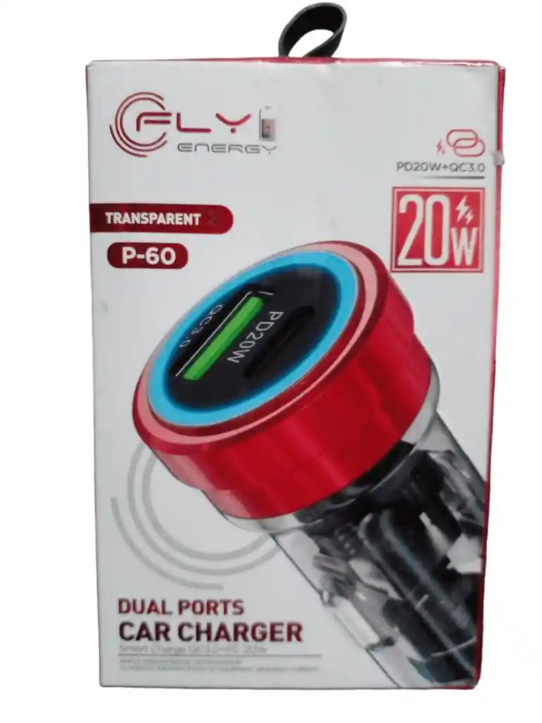 Cargador Para Carro Fly Energy P60 Entrada Usb Y Usb-c 20w Carga Rapida