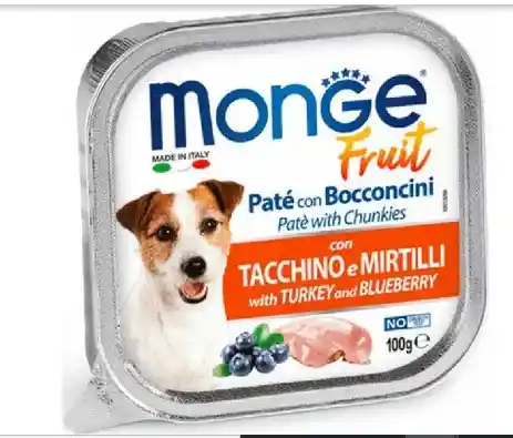 Monge Alimento Para Perro Fresh Paté Pavo Y Arandanos X 100g