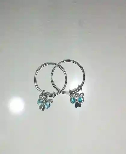 Par De Candongas Aretes Mariposa Azul En Acero