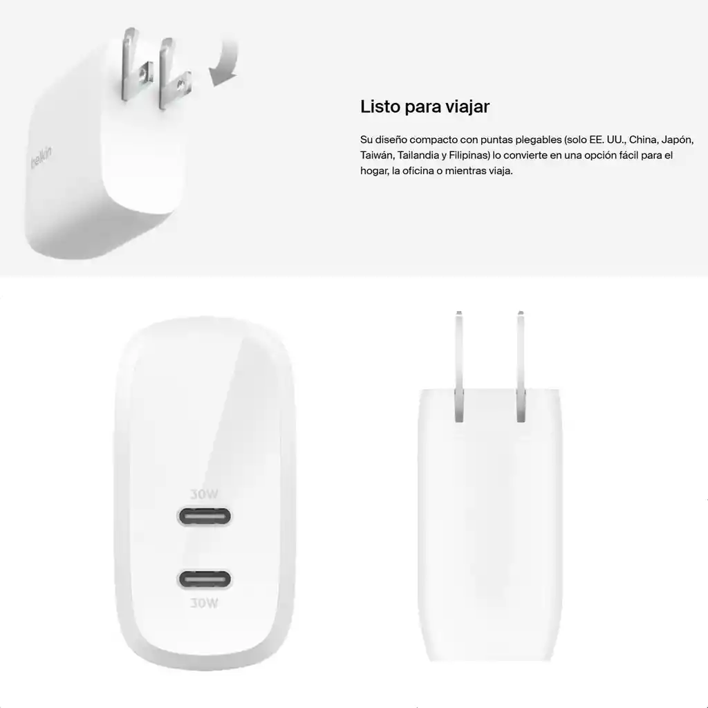 Cargador De Pared Usb-c Dual Pps 60w Belkin Boostcharge Pro