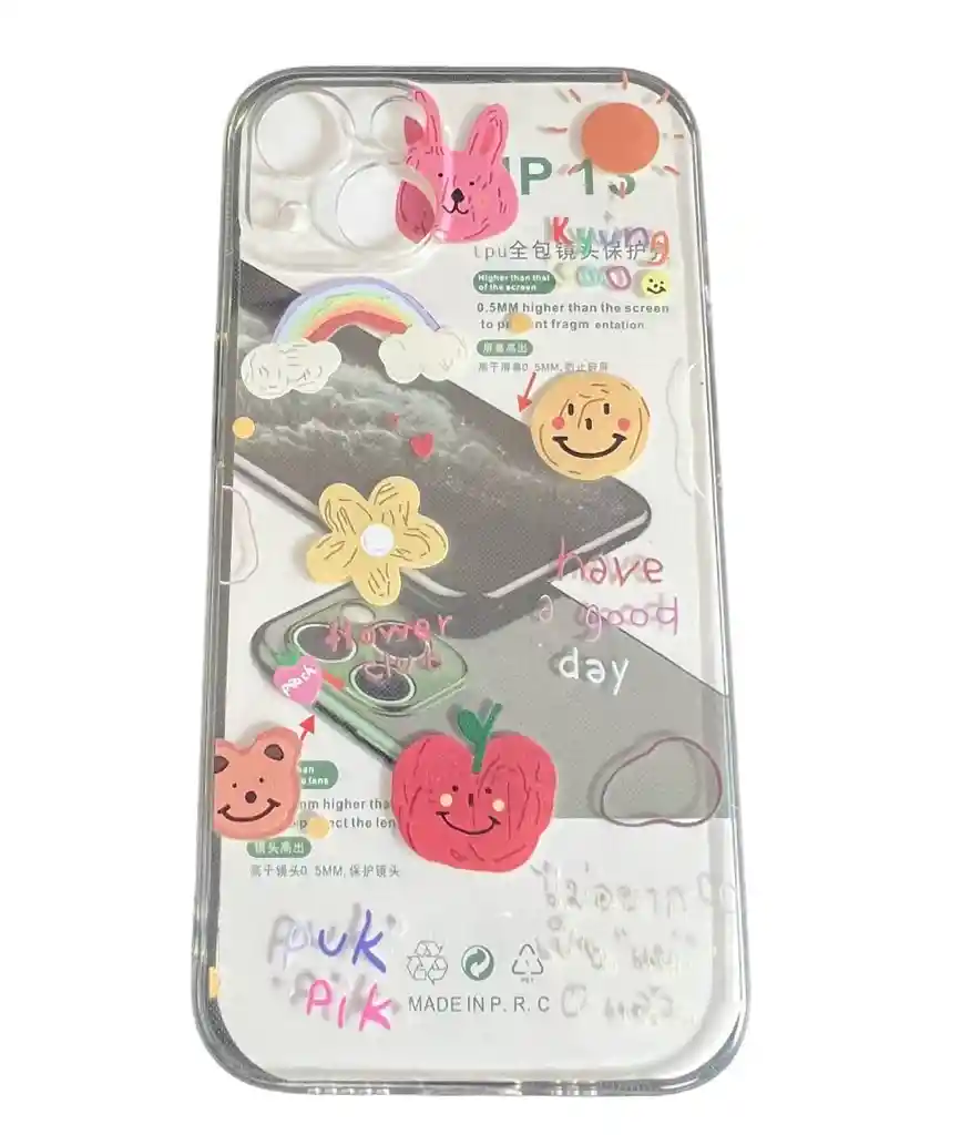 Funda Case Para Iphone 13 Transparente Con Emoji