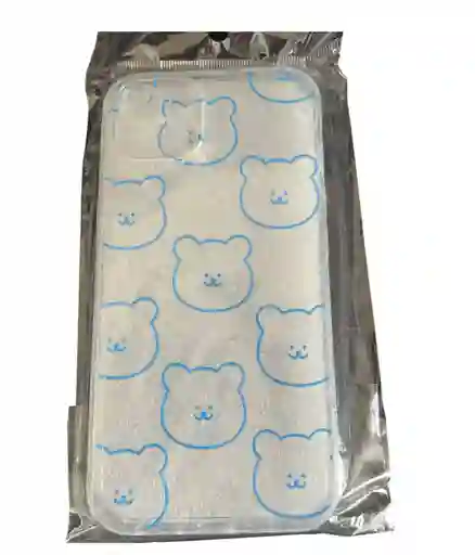 Funda Case Para Iphone 13 Transparente Con Osos Azules