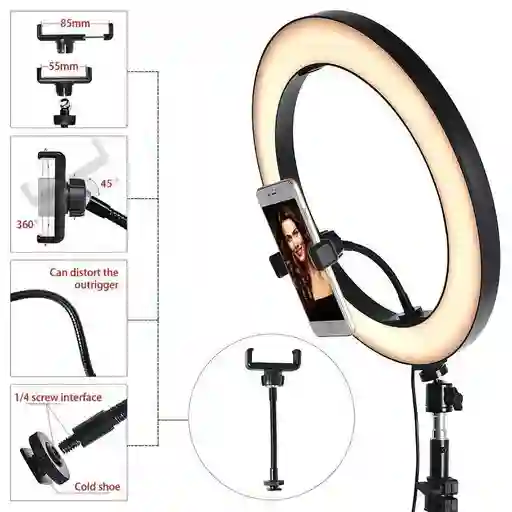 Aro De Luz 36cm Metalico/luz Blanca