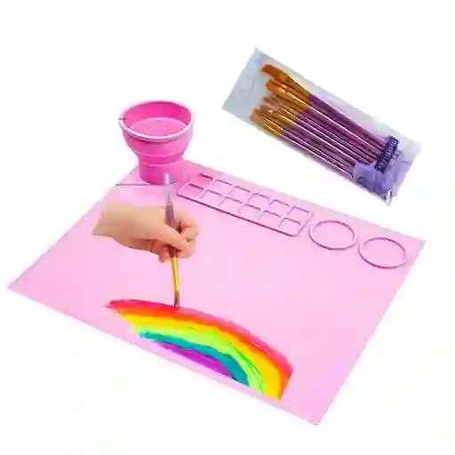 Tapete Pintura Arte Manualidades Para Niños Con 10 Pinceles Color Rosado